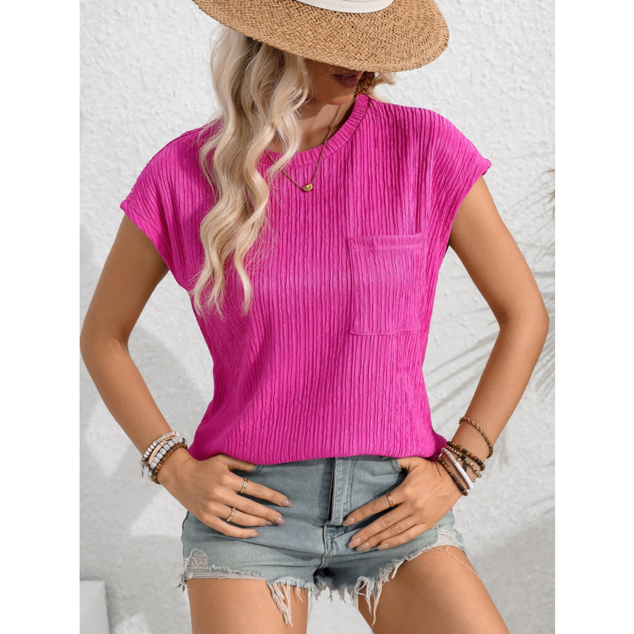 Round Neck Cap Sleeve Blouse Apparel and Accessories