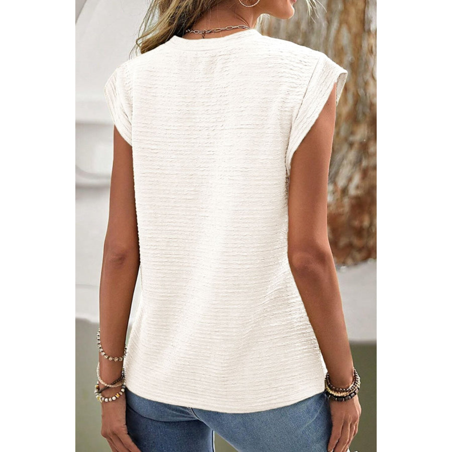 Round Neck Cap Sleeve Blouse Apparel and Accessories