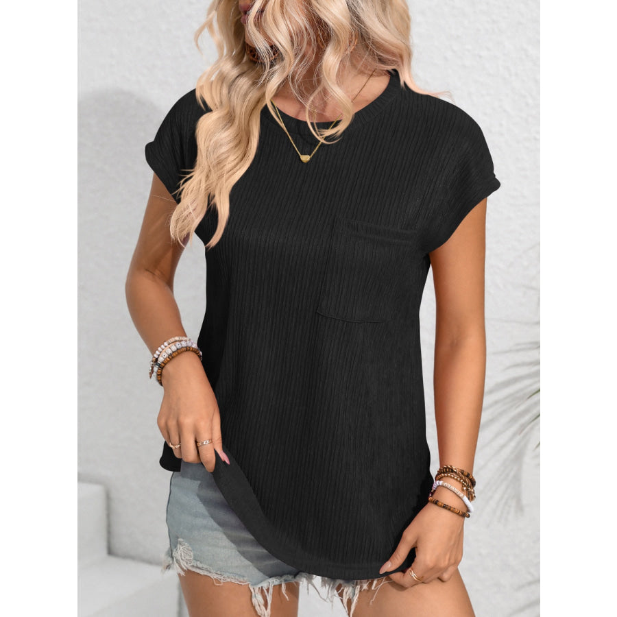 Round Neck Cap Sleeve Blouse Apparel and Accessories