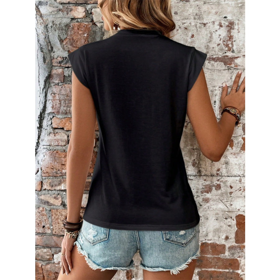 Round Neck Cap Sleeve Blouse Black / S Apparel and Accessories