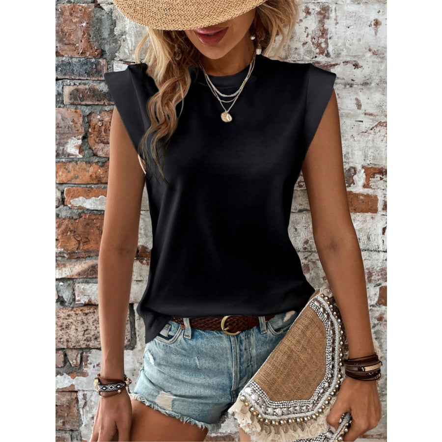 Round Neck Cap Sleeve Blouse Apparel and Accessories