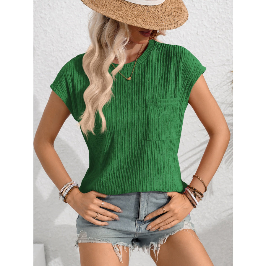 Round Neck Cap Sleeve Blouse Apparel and Accessories