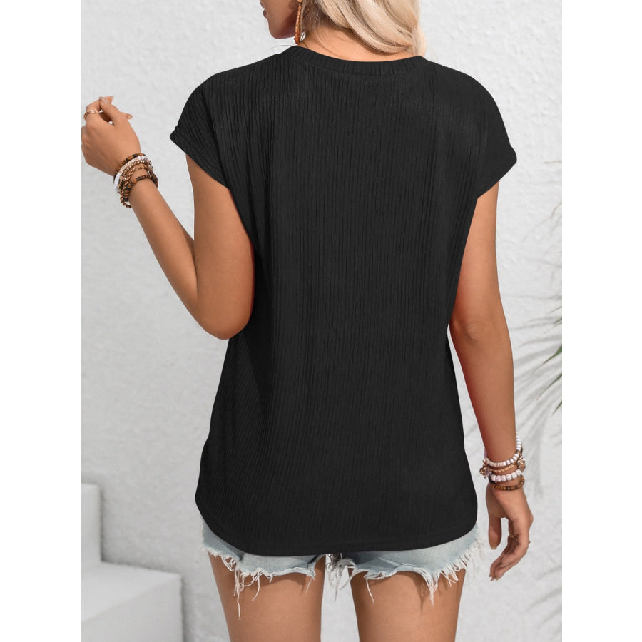 Round Neck Cap Sleeve Blouse Apparel and Accessories