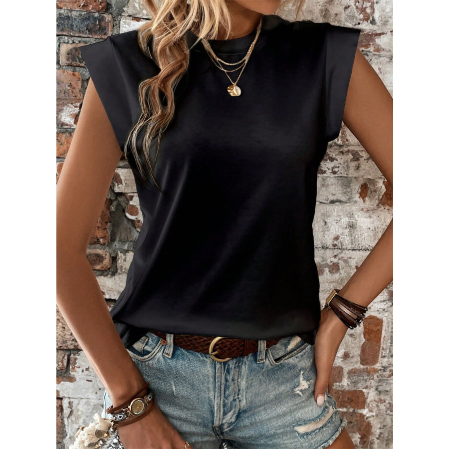 Round Neck Cap Sleeve Blouse Apparel and Accessories