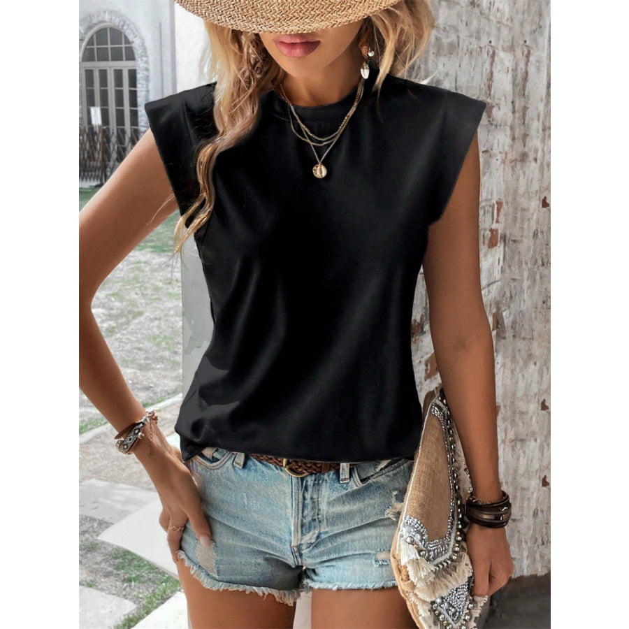 Round Neck Cap Sleeve Blouse Black / S Apparel and Accessories