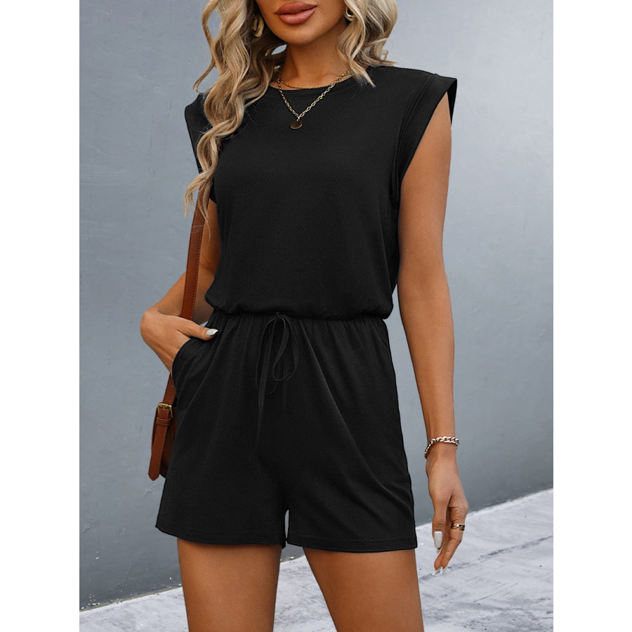 Round Neck Cap Sleeve Romper Black / S Apparel and Accessories