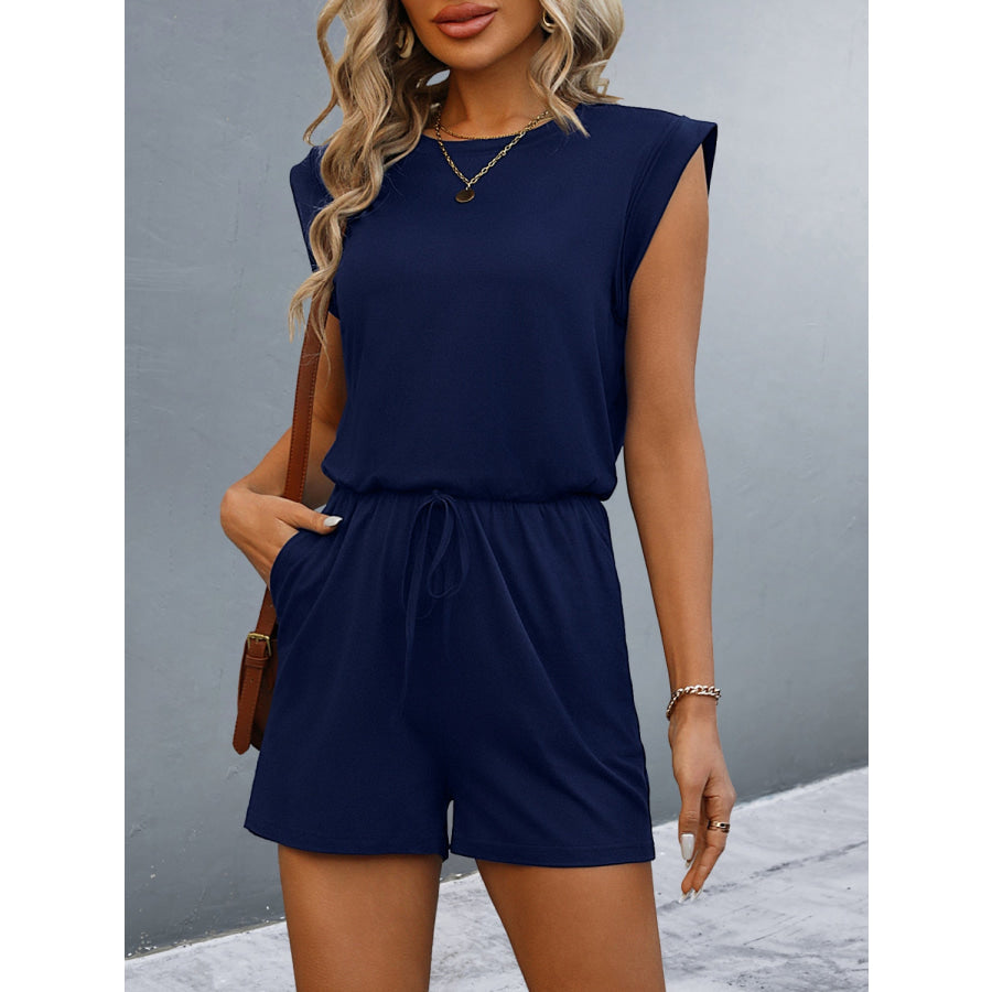 Round Neck Cap Sleeve Romper Dark Navy / S Apparel and Accessories