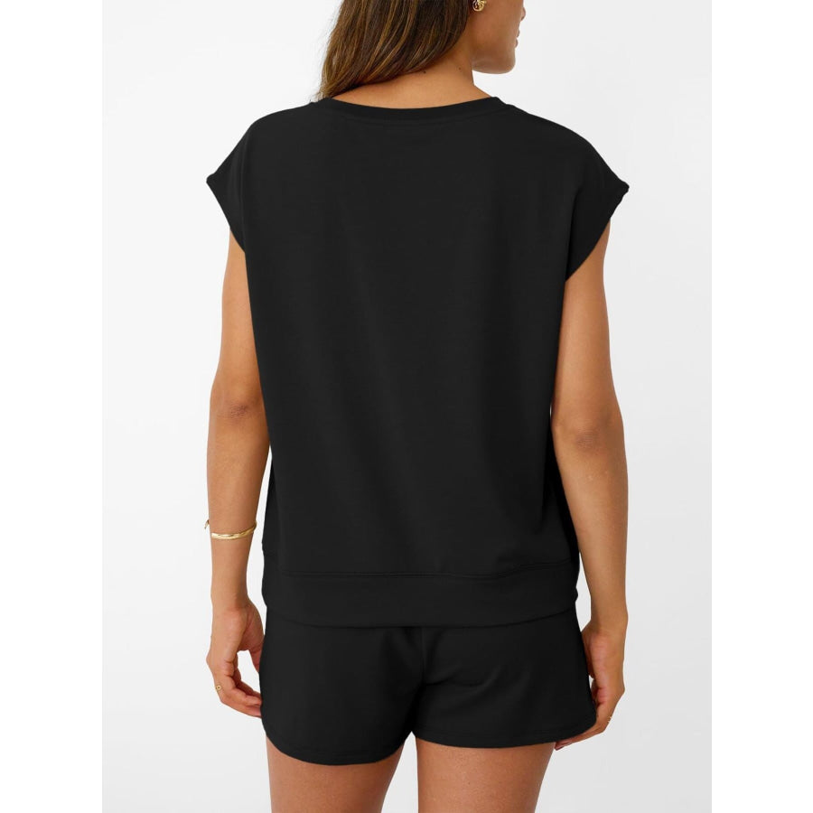 Round Neck Cap Sleeve Top and Shorts Set Apparel and Accessories