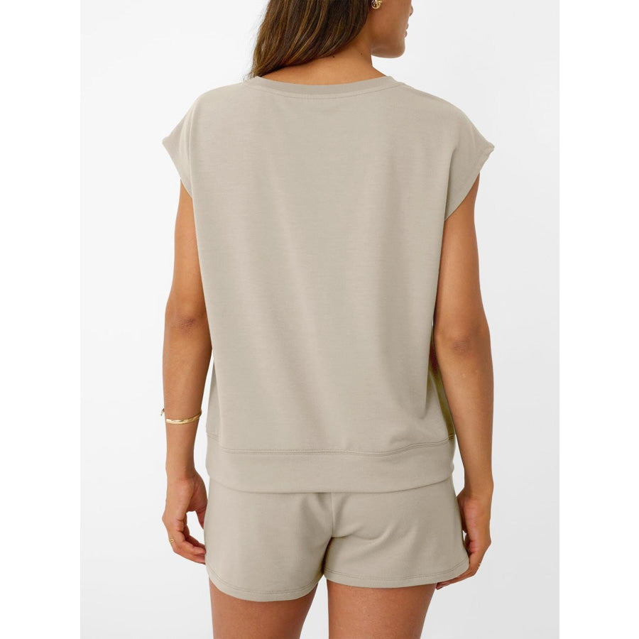 Round Neck Cap Sleeve Top and Shorts Set Apparel and Accessories