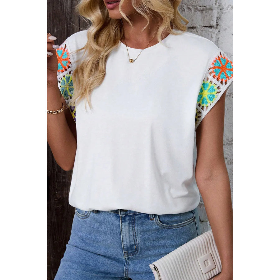 Round Neck Cap Sleeve Top White / S Apparel and Accessories