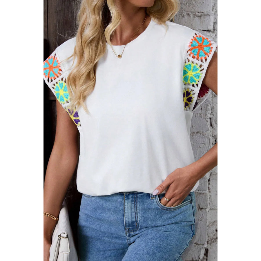 Round Neck Cap Sleeve Top White / S Apparel and Accessories