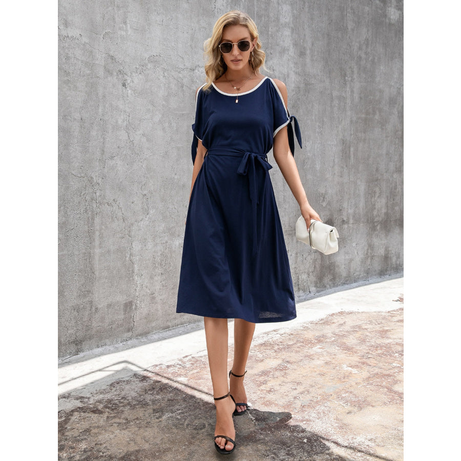 Round Neck Cold Shoulder Dress Apparel and Accessories
