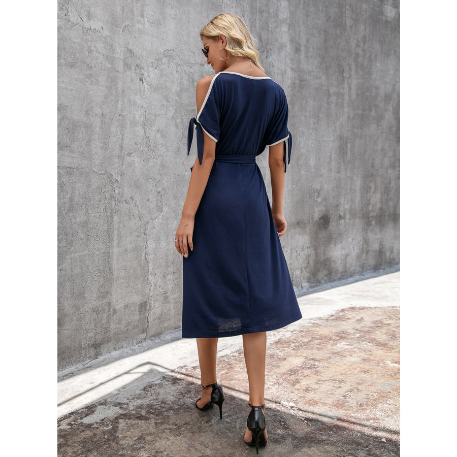 Round Neck Cold Shoulder Dress Navy / S Apparel and Accessories