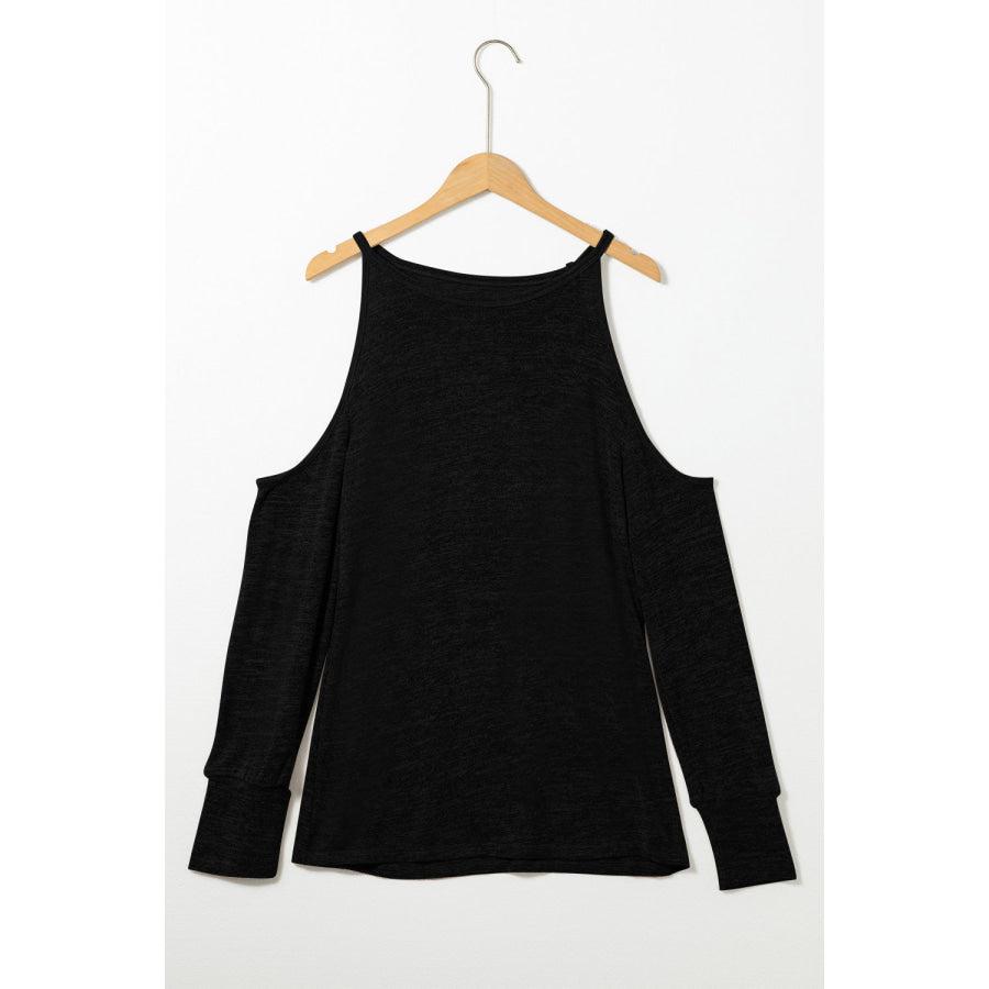 Round Neck Cold Shoulder Long Sleeve Top Apparel and Accessories