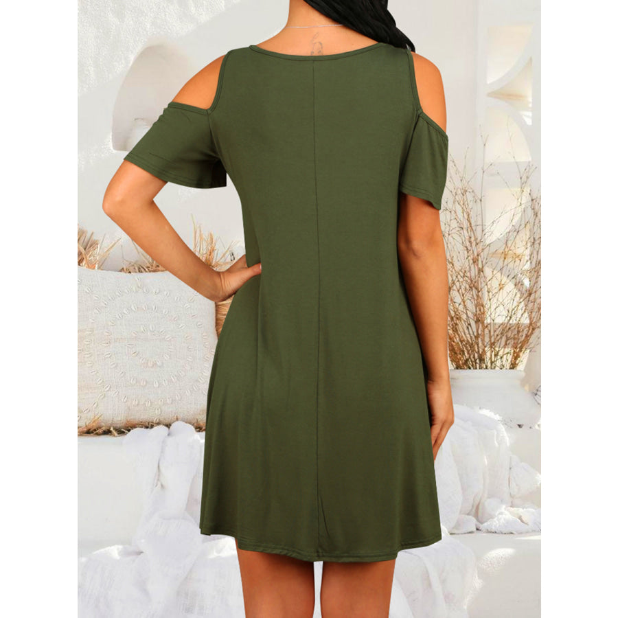 Round Neck Cold Shoulder Short Sleeve Dress Apparel and Accessories