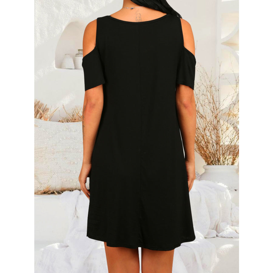 Round Neck Cold Shoulder Short Sleeve Dress Apparel and Accessories