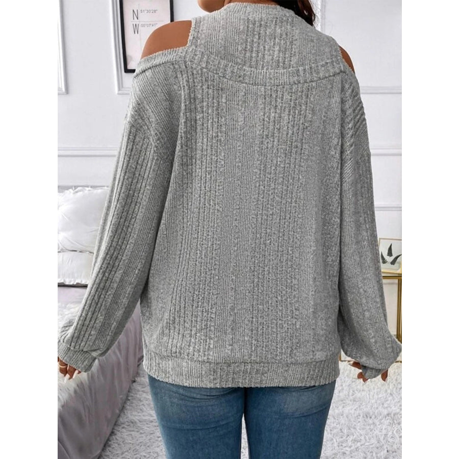 Round Neck Cold Shoulder Sweater Apparel and Accessories