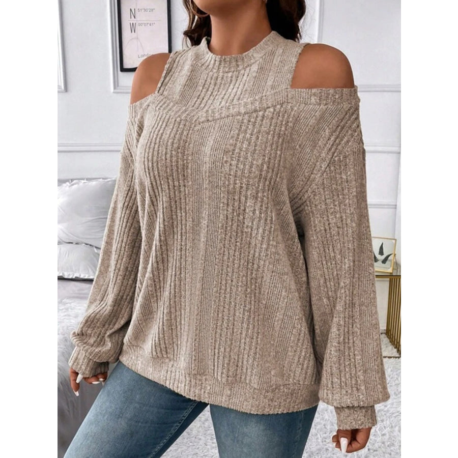 Round Neck Cold Shoulder Sweater Mocha / S Apparel and Accessories