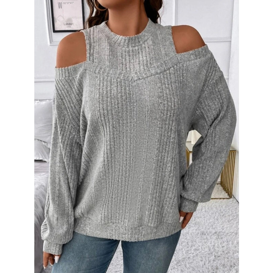Round Neck Cold Shoulder Sweater Apparel and Accessories