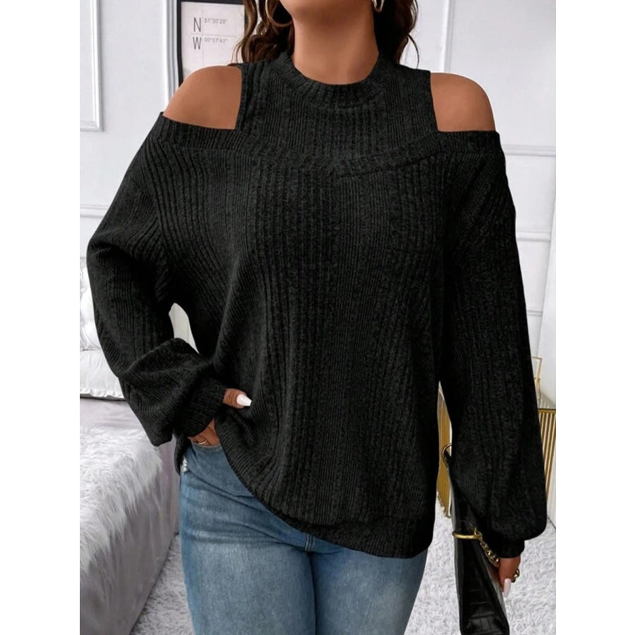 Round Neck Cold Shoulder Sweater Black / S Apparel and Accessories