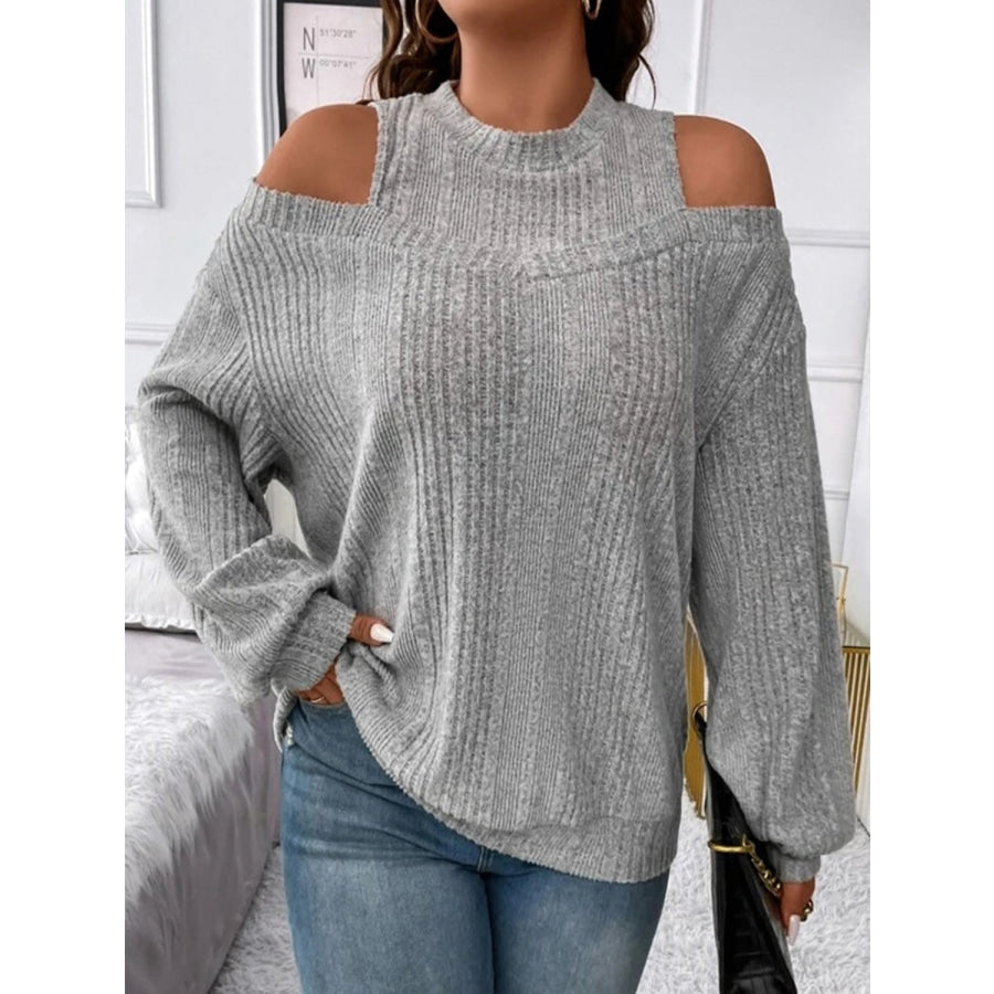 Round Neck Cold Shoulder Sweater Heather Gray / S Apparel and Accessories