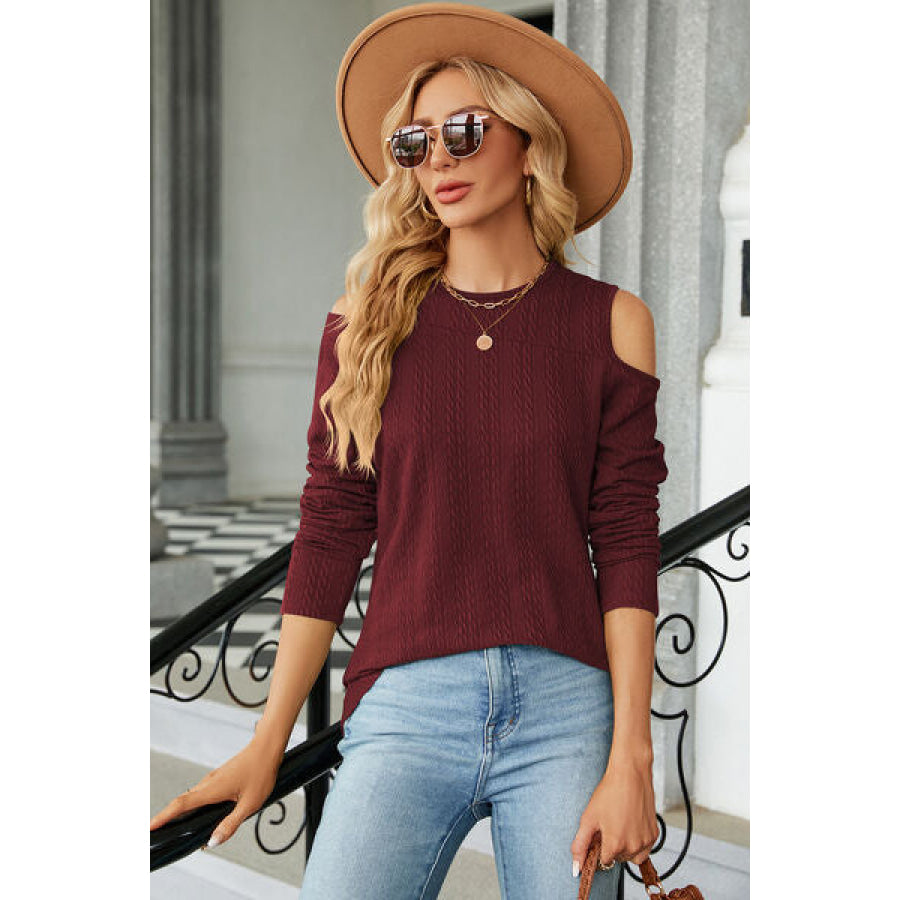 Round Neck Cold Shoulder T - Shirt Apparel and Accessories