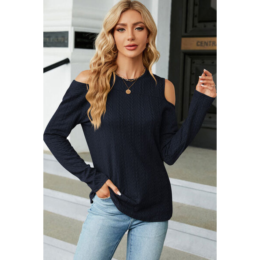 Round Neck Cold Shoulder T - Shirt Apparel and Accessories