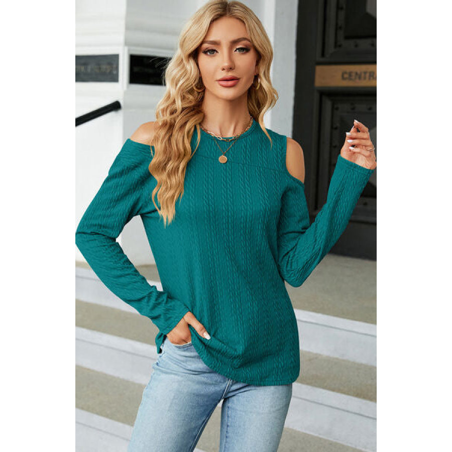 Round Neck Cold Shoulder T - Shirt Apparel and Accessories