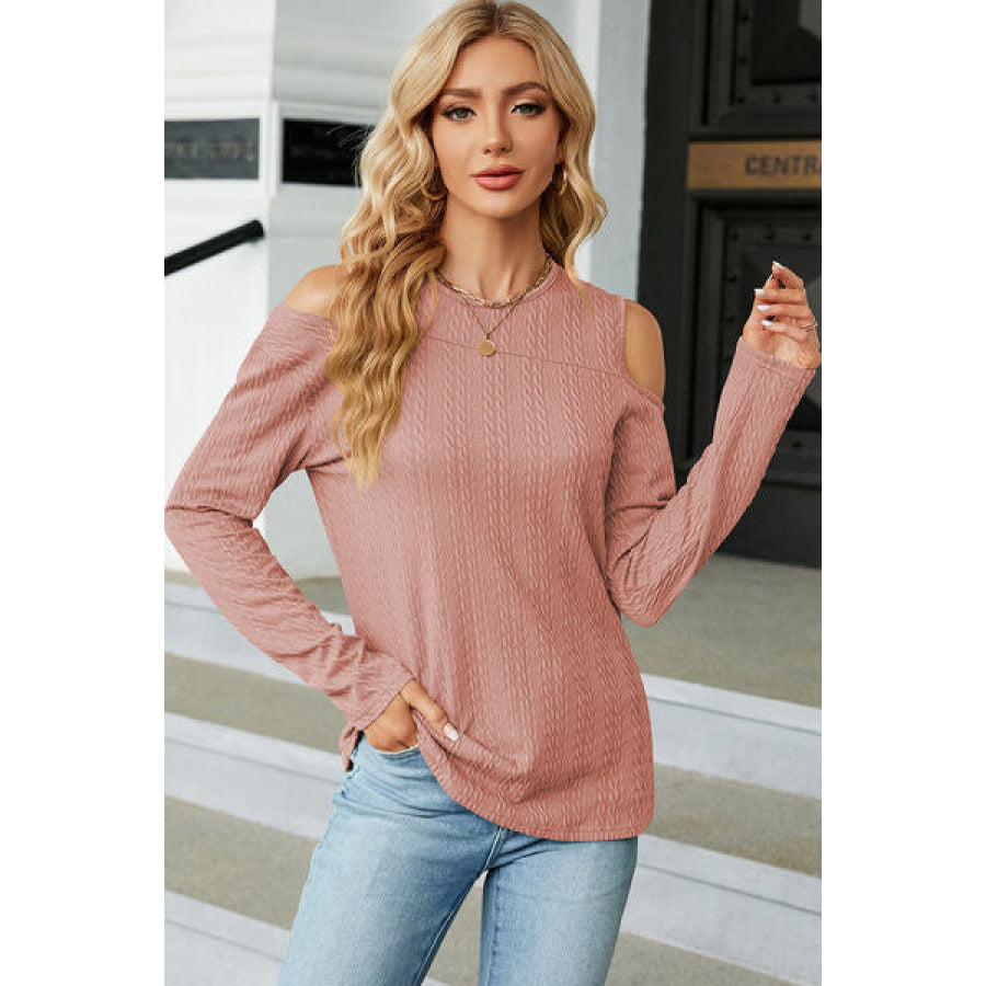 Round Neck Cold Shoulder T - Shirt Apparel and Accessories