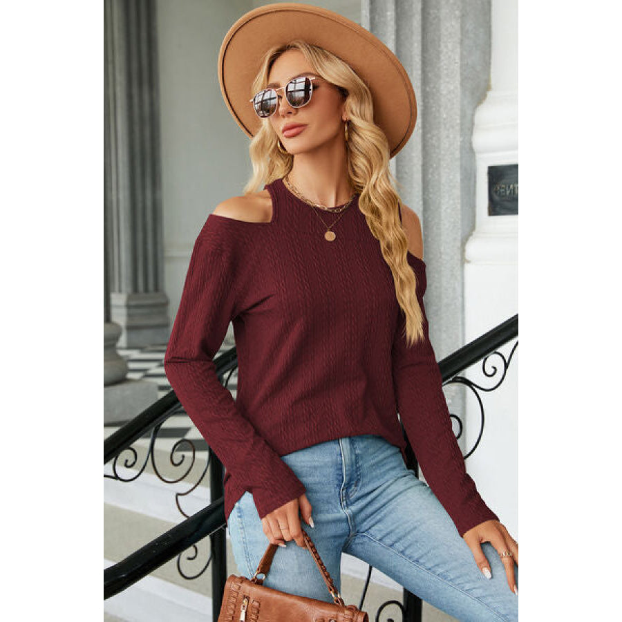 Round Neck Cold Shoulder T - Shirt Apparel and Accessories