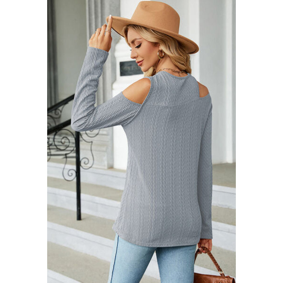Round Neck Cold Shoulder T - Shirt Apparel and Accessories