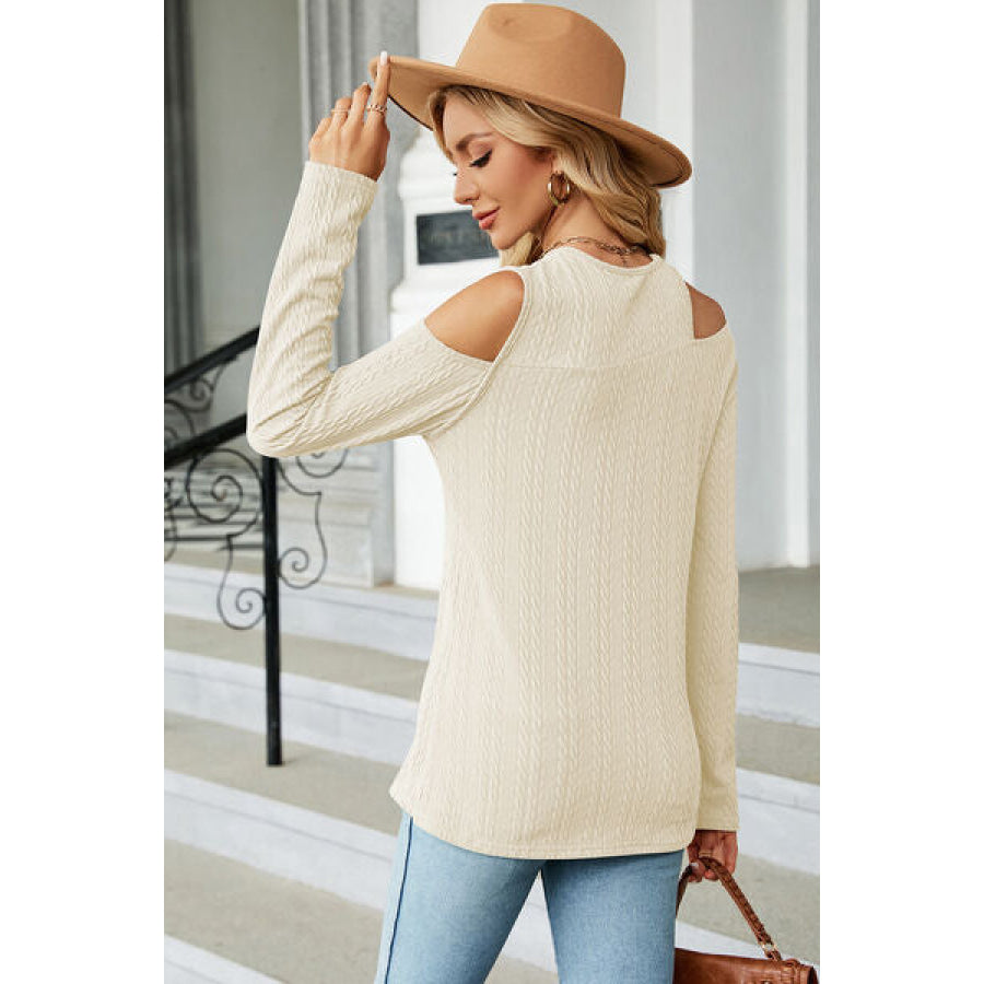 Round Neck Cold Shoulder T - Shirt Apparel and Accessories