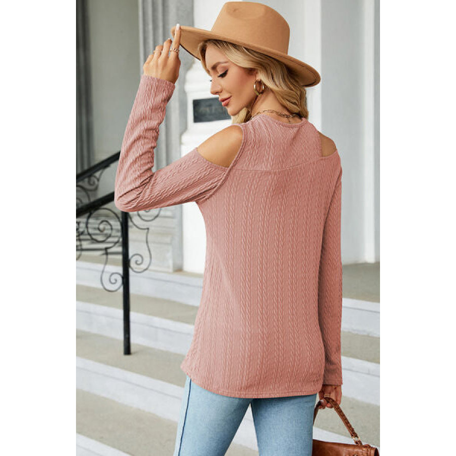 Round Neck Cold Shoulder T - Shirt Apparel and Accessories