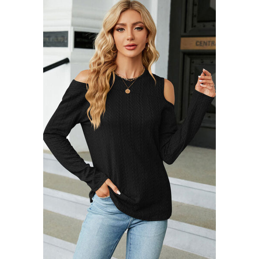 Round Neck Cold Shoulder T - Shirt Apparel and Accessories
