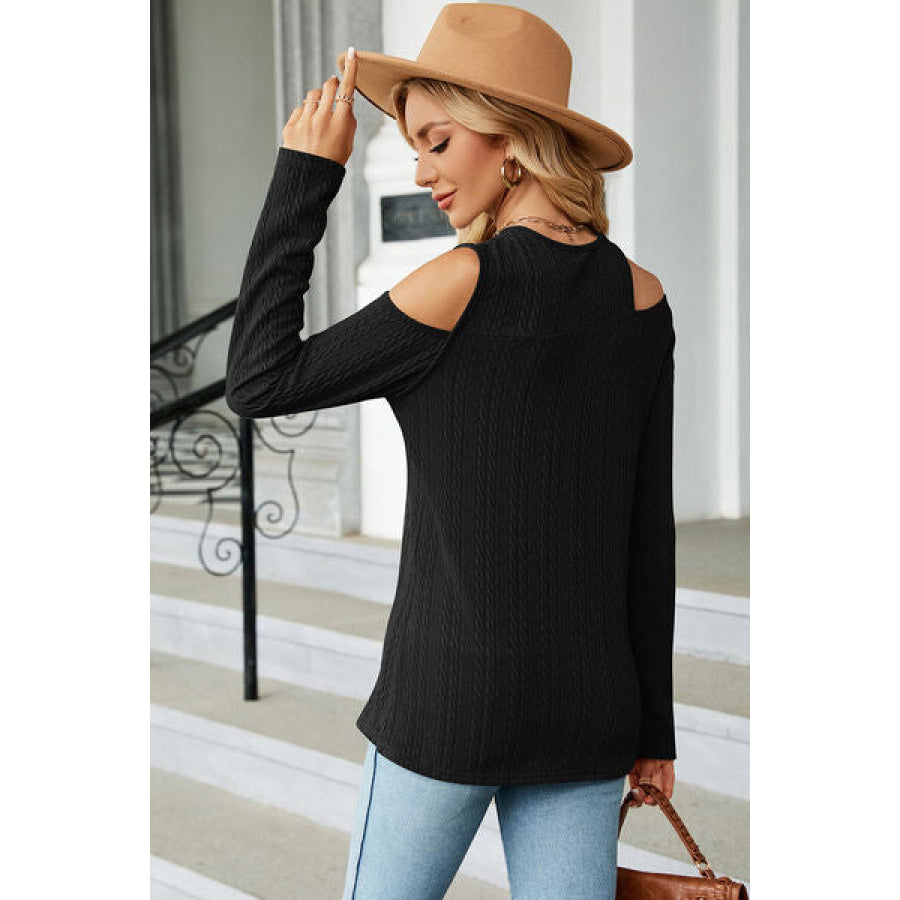 Round Neck Cold Shoulder T - Shirt Apparel and Accessories