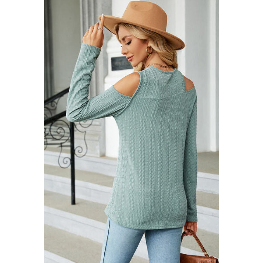 Round Neck Cold Shoulder T - Shirt Apparel and Accessories