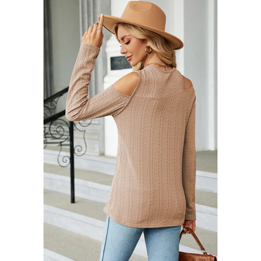 Round Neck Cold Shoulder T - Shirt Apparel and Accessories