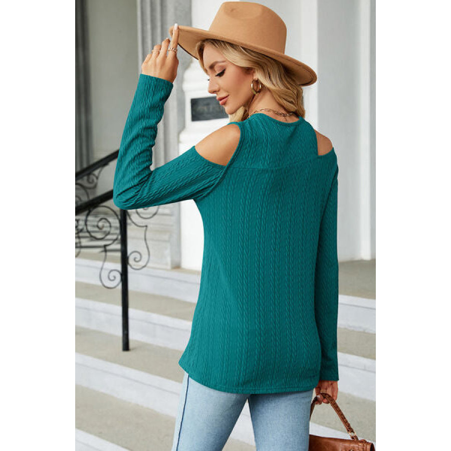 Round Neck Cold Shoulder T - Shirt Apparel and Accessories