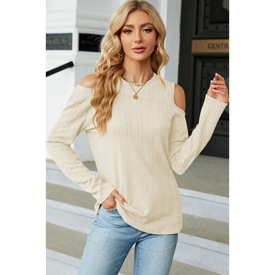 Round Neck Cold Shoulder T - Shirt Apparel and Accessories
