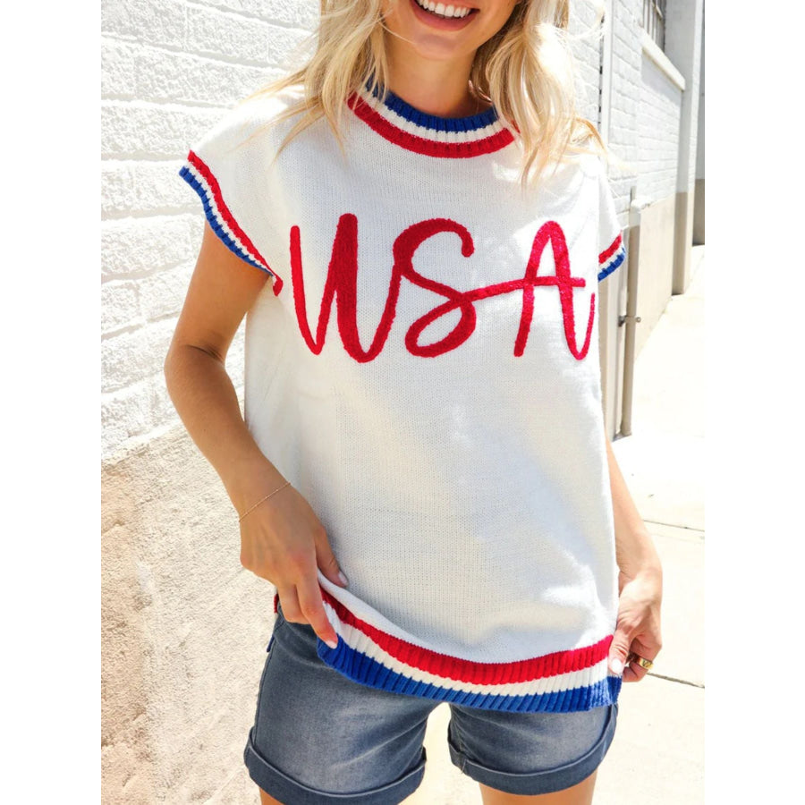 Round Neck Contrast Striped Sweater Vest Apparel and Accessories