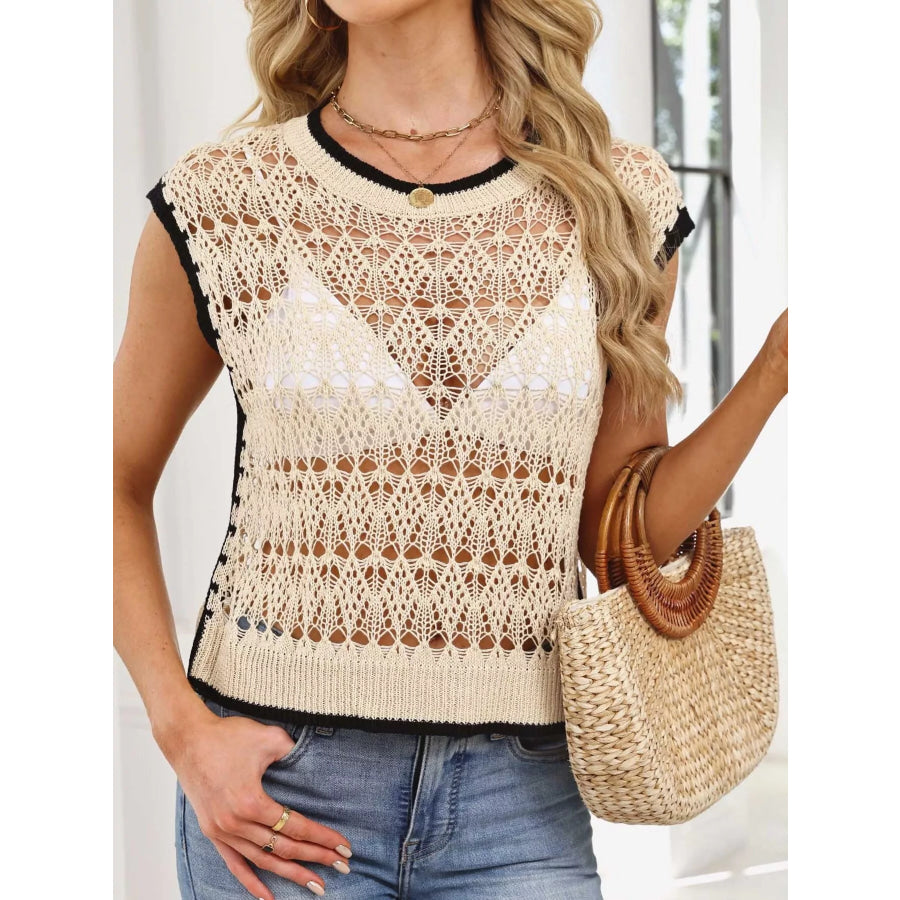 Round Neck Crochet Knit Cover Up Apparel and Accessories