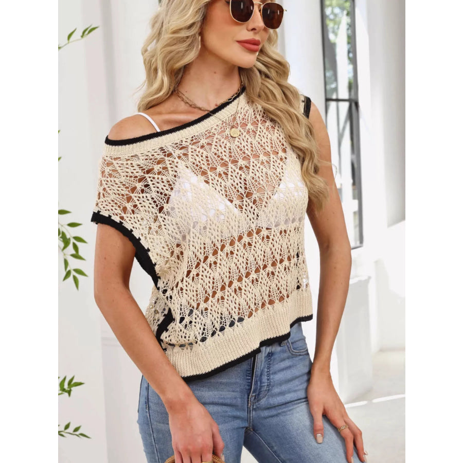 Round Neck Crochet Knit Cover Up Apparel and Accessories
