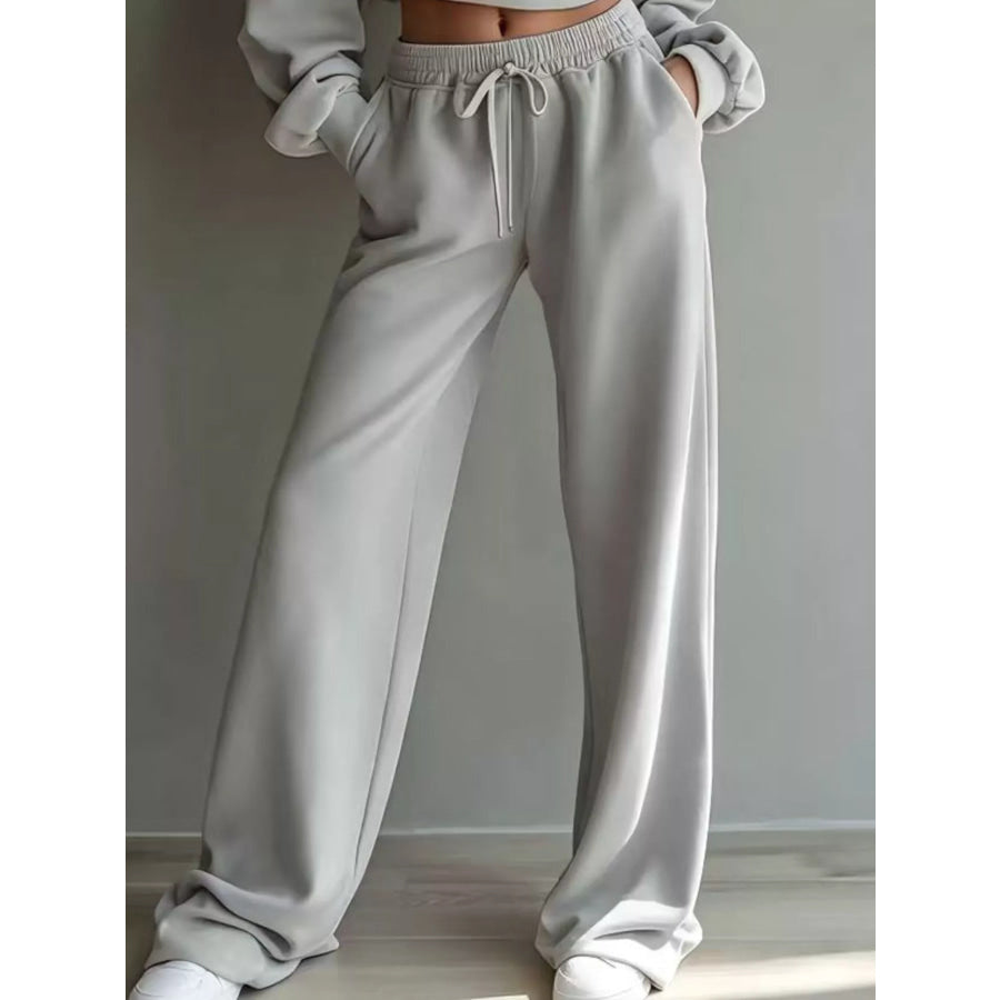Round Neck Cropped Sweatshirt and Wide-Leg Pants Apparel and Accessories