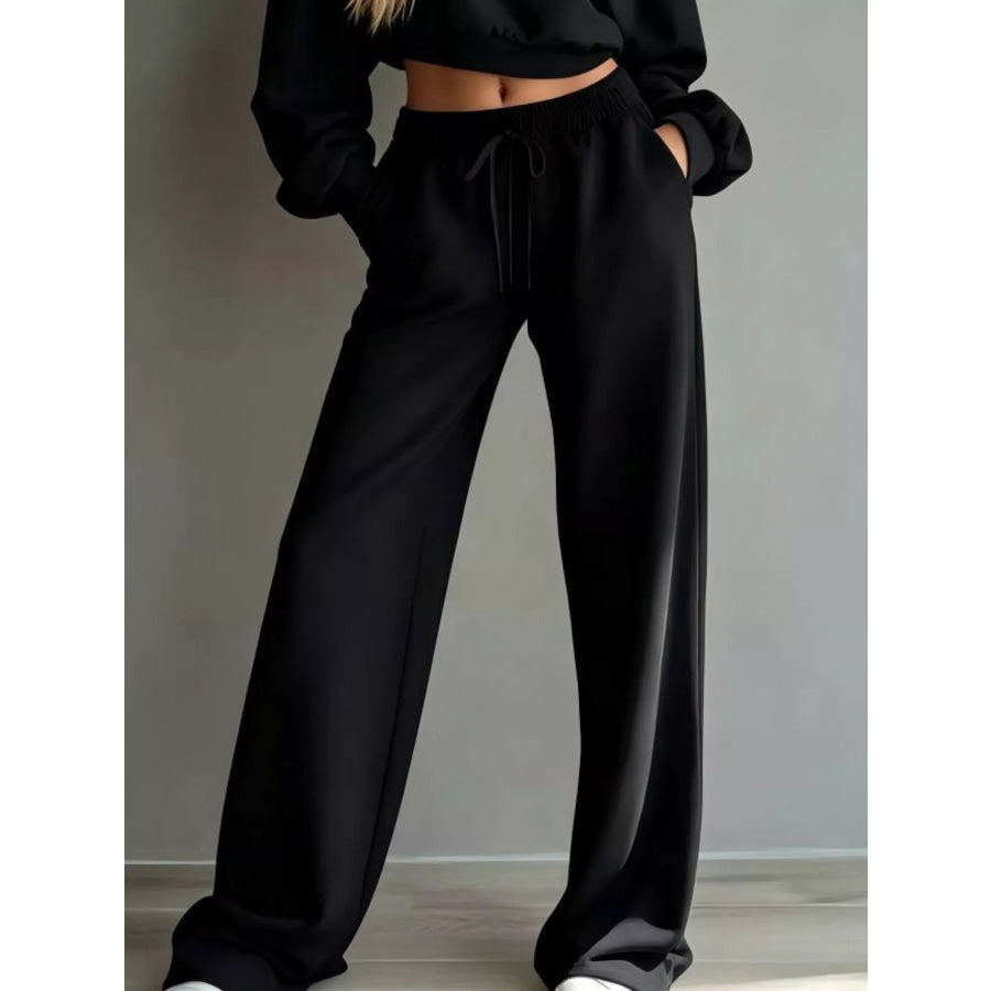 Round Neck Cropped Sweatshirt and Wide-Leg Pants Apparel and Accessories