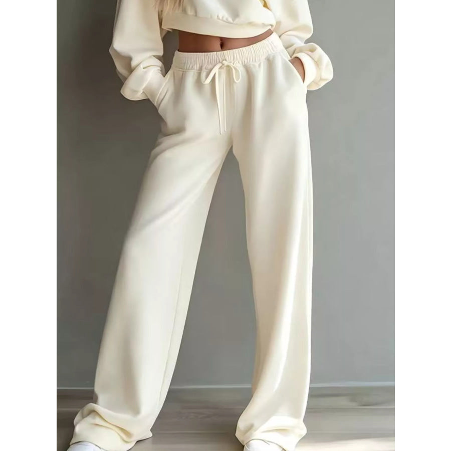 Round Neck Cropped Sweatshirt and Wide-Leg Pants Apparel and Accessories