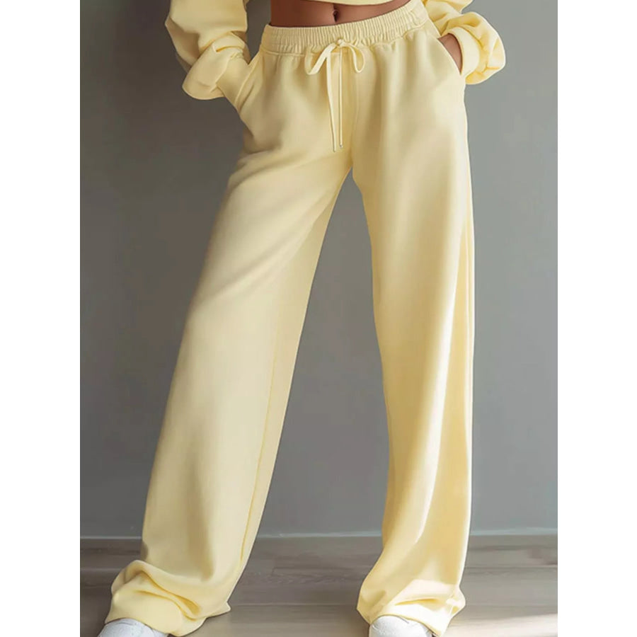 Round Neck Cropped Sweatshirt and Wide-Leg Pants Apparel and Accessories