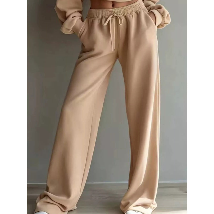 Round Neck Cropped Sweatshirt and Wide-Leg Pants Apparel and Accessories