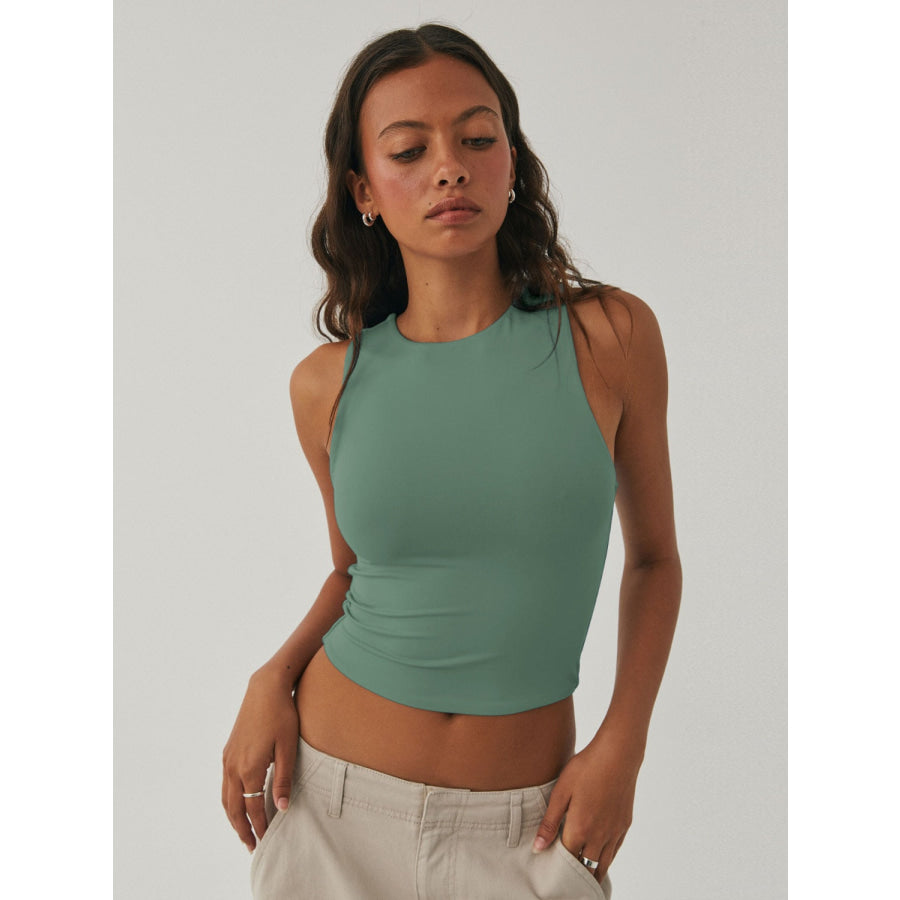 Round Neck Cropped Tank Air Force Blue / XS Apparel and Accessories