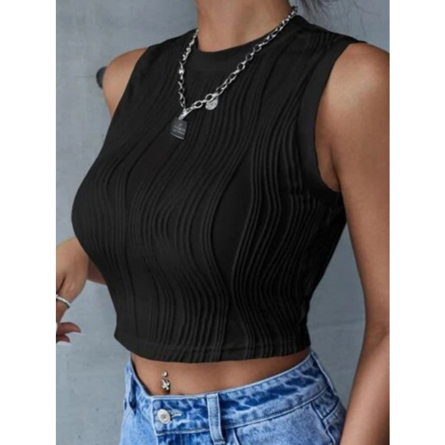 Round Neck Cropped Tank Black / S Apparel and Accessories