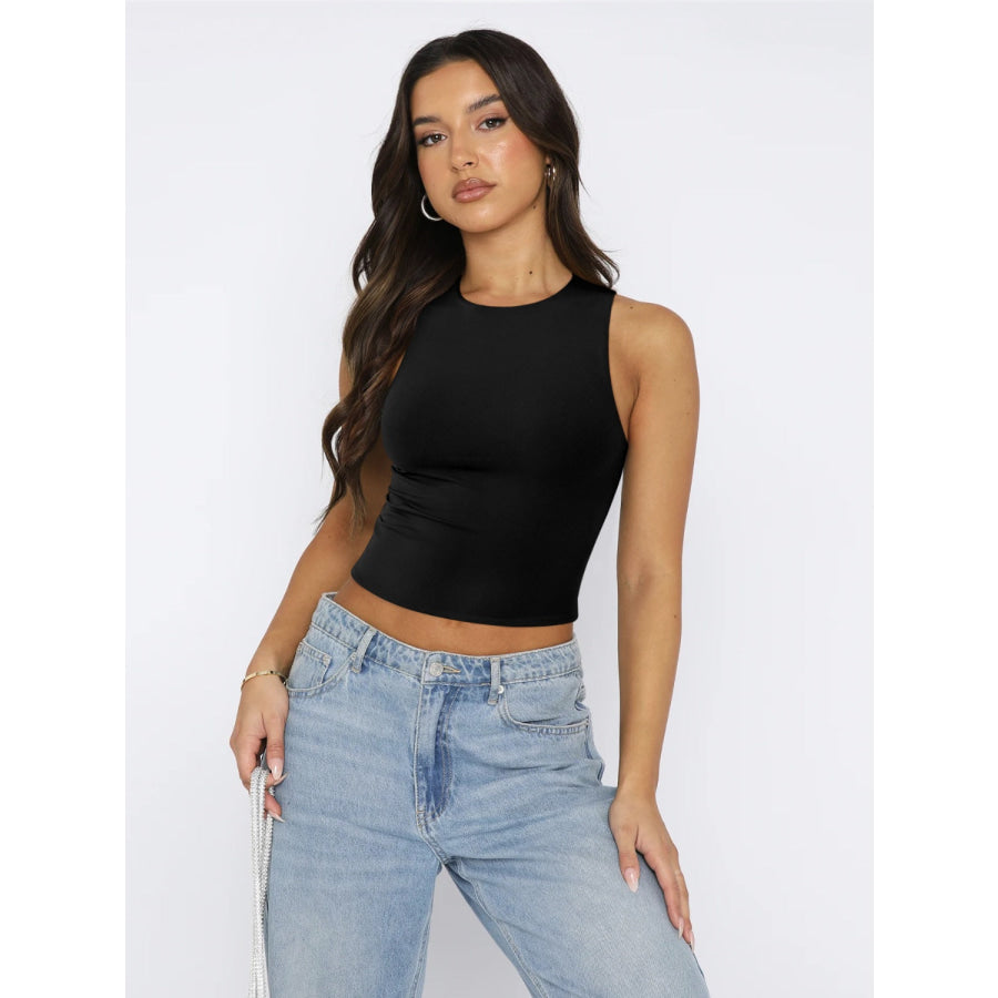 Round Neck Cropped Tank Black / XS Apparel and Accessories